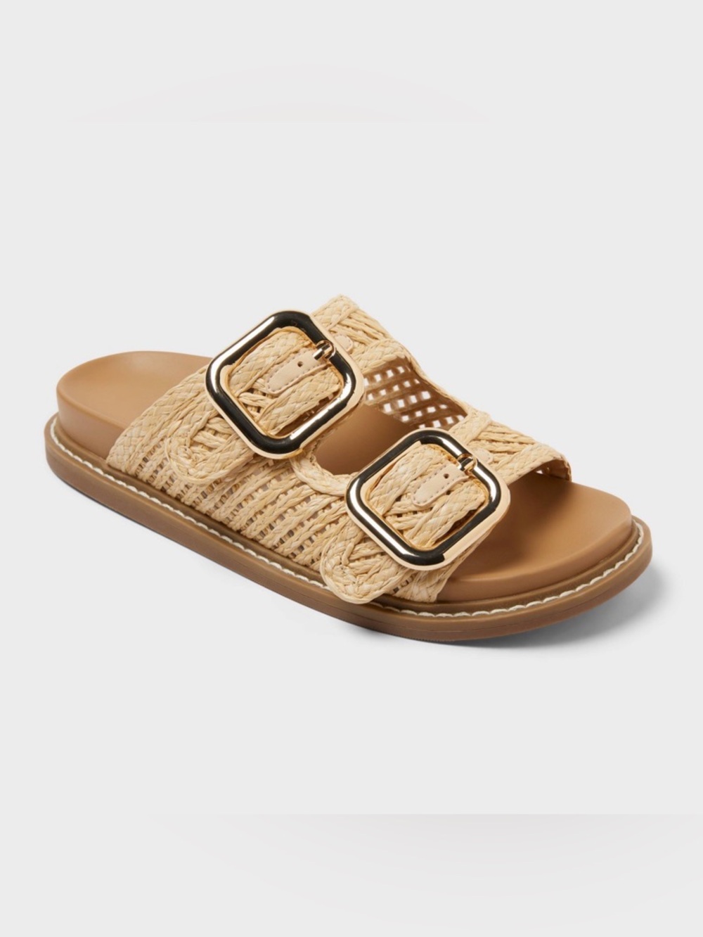 Like New Woven Double-Buckle Memory Foam Slide Sandals